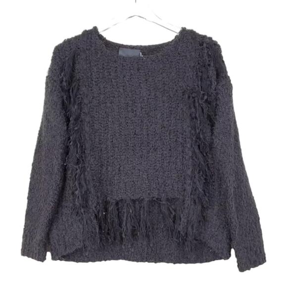 Line  & Dot Black Knit Sweater With Fringed Hem Size XS NWT - Picture 1 of 8